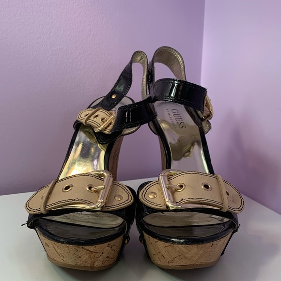 Beautiful Guess by Marciano Black and Tan wedges. - Picture 5 of 5